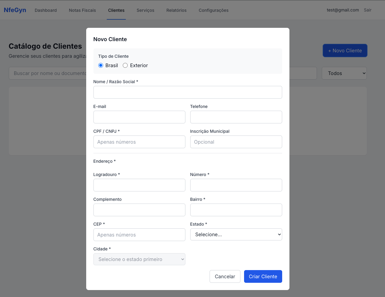 Exemplo de tela do NfeGyn