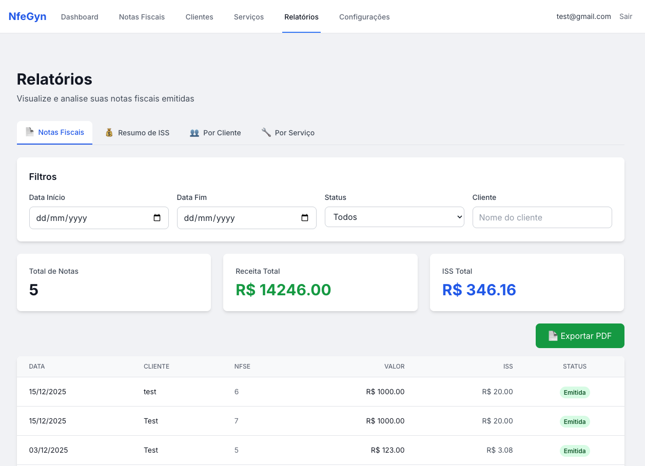 Exemplo de tela do NfeGyn