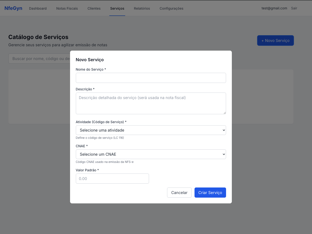 Exemplo de tela do NfeGyn
